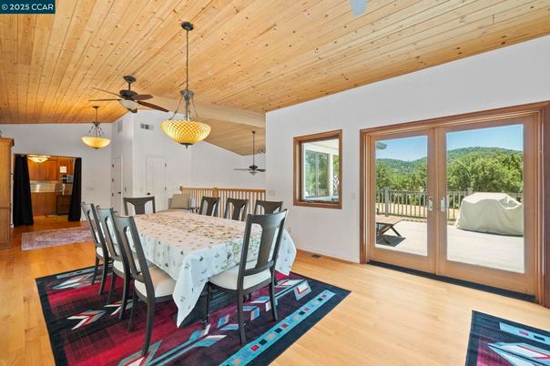 Dining room, Interior, Pendant Lights, Wooden Ceilings, Wood Texture Flooring