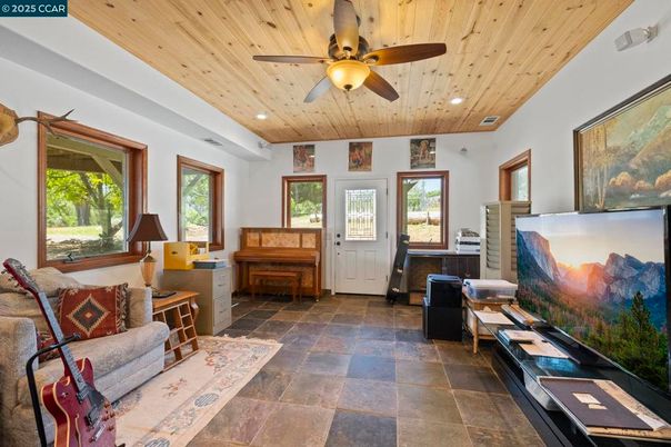 Interior, Living room, Piano, Recessed Lighting, Wooden Ceilings