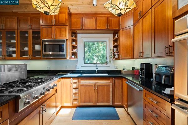 Interior, Kitchen, Stainless Steel Appliances, Wooden Ceilings, Wood Texture Flooring