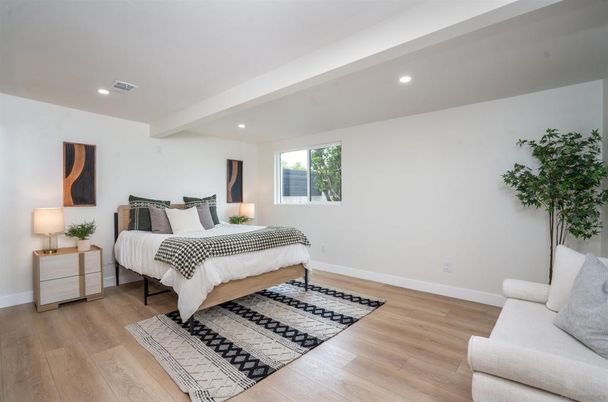 Bedroom, Interior, Recessed Lighting, Wood Texture Flooring