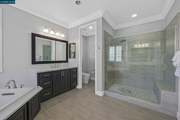 Bathroom, Dual Sink Vanities, Glass Shower, Interior, Recessed Lighting