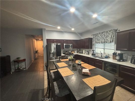 Dining room, Interior, Kitchen, Recessed Lighting, Stainless Steel Appliances, Wood Texture Flooring