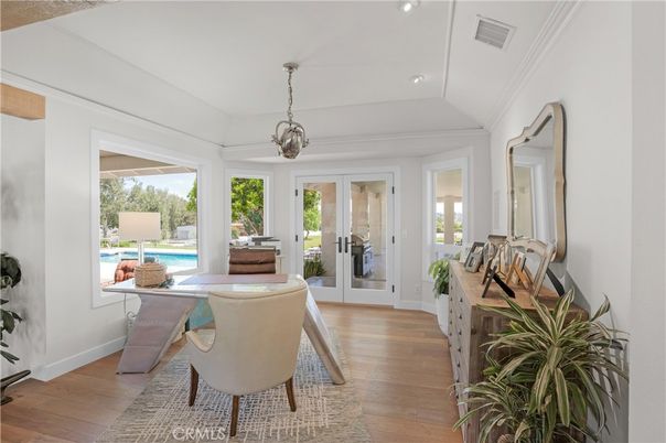 Home Office, Interior, Pendant Lights, Recessed Lighting, Wood Texture Flooring