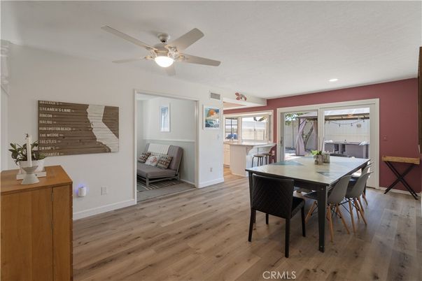 Dining room, Interior, Recessed Lighting, Wood Texture Flooring