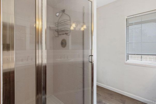 Bathroom, Glass Shower, Interior, Wood Texture Flooring