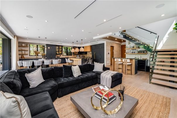 Interior, Kitchen, Living room, Pendant Lights, Recessed Lighting, Wood Texture Flooring