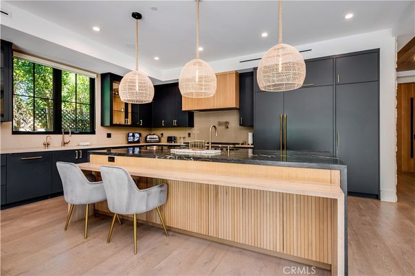 Interior, Kitchen, Pendant Lights, Recessed Lighting, Wood Texture Flooring