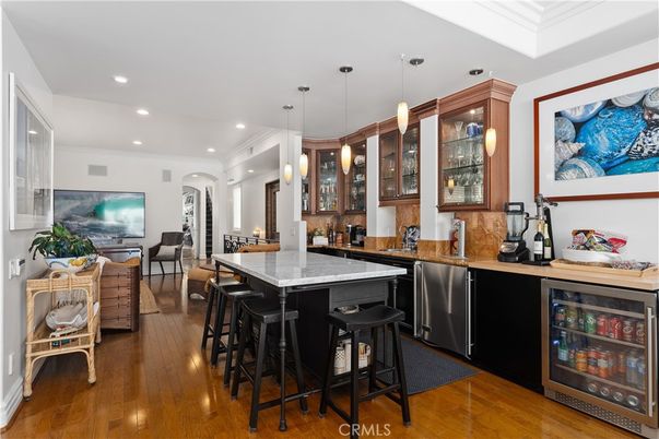 Dining room, Interior, Pendant Lights, Recessed Lighting, Wood Texture Flooring