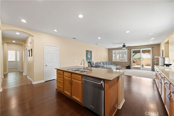 Interior, Kitchen, Living room, Recessed Lighting, Wood Texture Flooring
