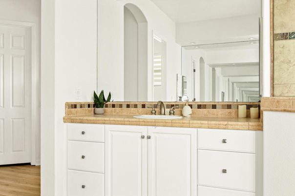 Bathroom, Interior, Tile Countertops, Wood Texture Flooring