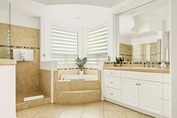 Bathroom, Interior, Recessed Lighting, Tile Countertops
