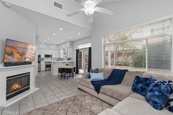 Dining room, Fireplace, Interior, Kitchen, Living room, Recessed Lighting, Stainless Steel Appliances