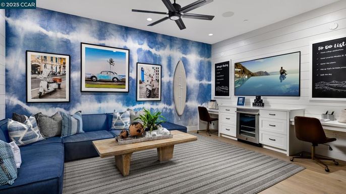 Home Office, Interior, Recessed Lighting, Wood Texture Flooring