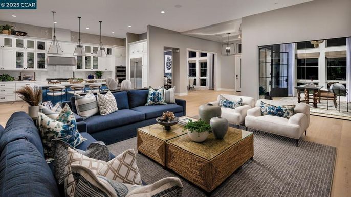Dining room, Interior, Kitchen, Living room, Pendant Lights, Recessed Lighting, Stainless Steel Appliances, Wood Texture Flooring