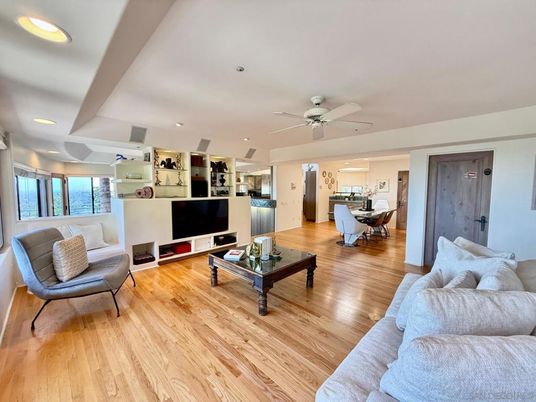 Dining room, Interior, Living room, Recessed Lighting, Wood Texture Flooring