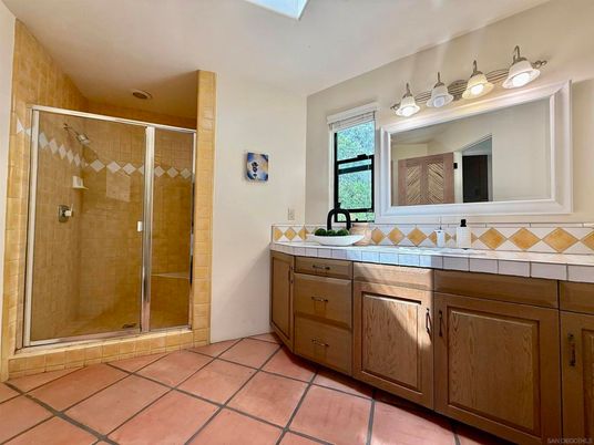 Bathroom, Dual Sink Vanities, Glass Shower, Interior, Tile Countertops