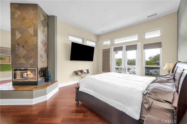 Bedroom, Fireplace, Interior, Wood Texture Flooring