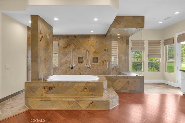 Bathroom, Interior, Recessed Lighting, Wood Texture Flooring