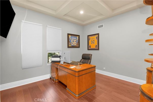 Home Office, Interior, Recessed Lighting, Wood Texture Flooring