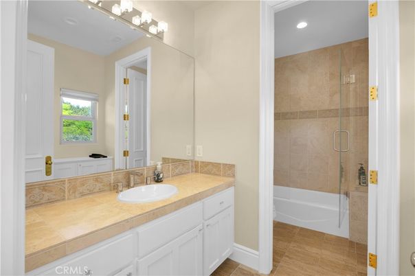 Bathroom, Glass Shower, Interior, Recessed Lighting, Tile Countertops