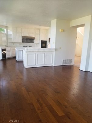 Interior, Kitchen, Tile Countertops, Wood Texture Flooring