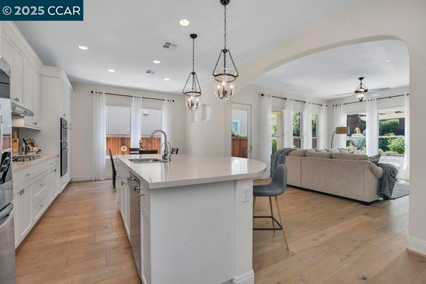Interior, Kitchen, Living room, Pendant Lights, Recessed Lighting, Wood Texture Flooring