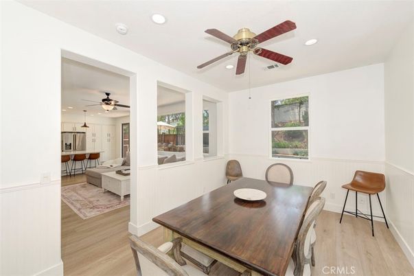 Dining room, Interior, Recessed Lighting, Wood Texture Flooring