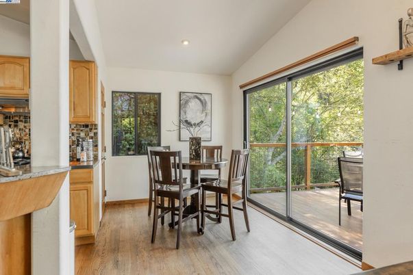 Dining room, Interior, Recessed Lighting, Wood Texture Flooring