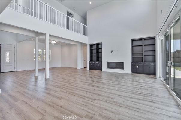Empty room, Fireplace, Interior, Recessed Lighting, Wood Texture Flooring