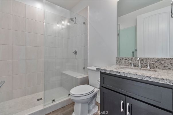 Bathroom, Glass Shower, Interior, Wood Texture Flooring