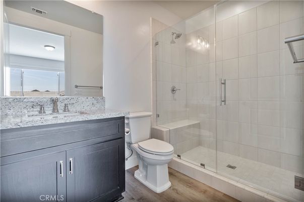 Bathroom, Glass Shower, Interior, Wood Texture Flooring