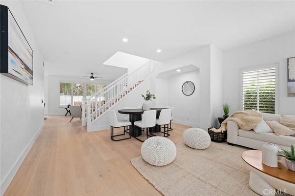 Dining room, Interior, Living room, Recessed Lighting, Wood Texture Flooring