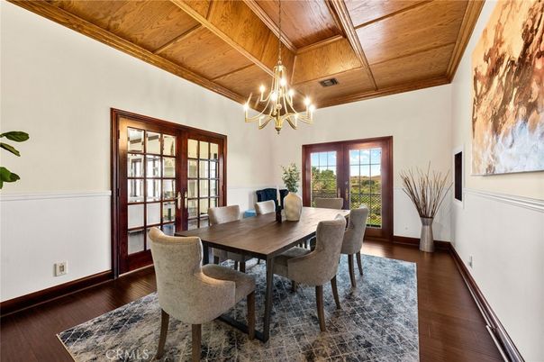 Chandelier, Dining room, Interior, Wooden Beams, Wooden Ceilings, Wood Texture Flooring