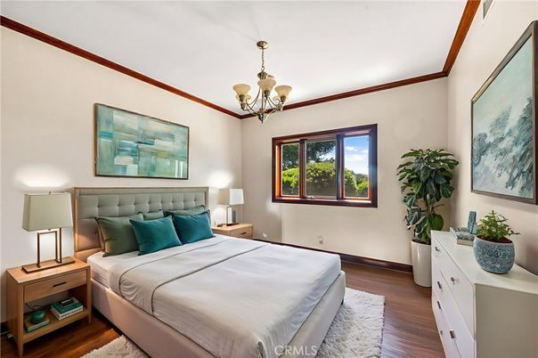 Bedroom, Chandelier, Interior, Wood Texture Flooring
