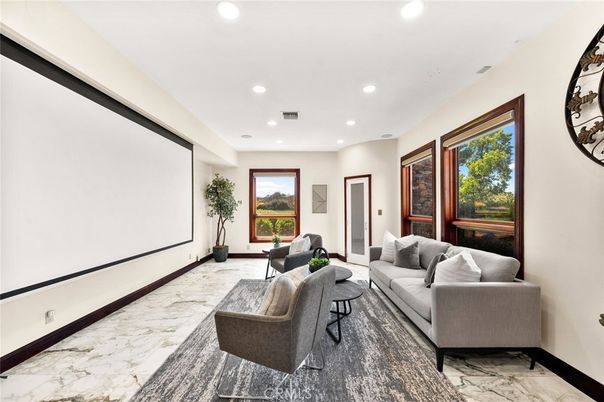 Interior, Living room, Marble, Projection Screen, Recessed Lighting