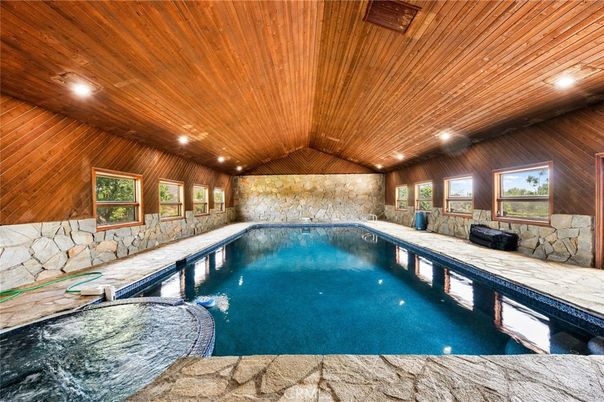 Interior, Pool, Recessed Lighting, Stone Walls, Wooden Ceilings, Wooden Walls