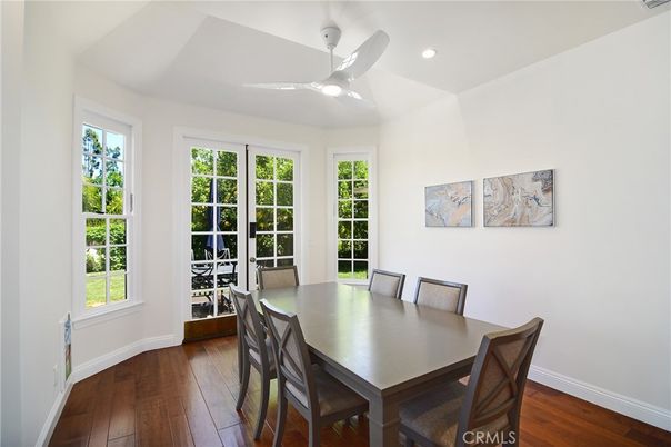 Dining room, Interior, Recessed Lighting, Wood Texture Flooring