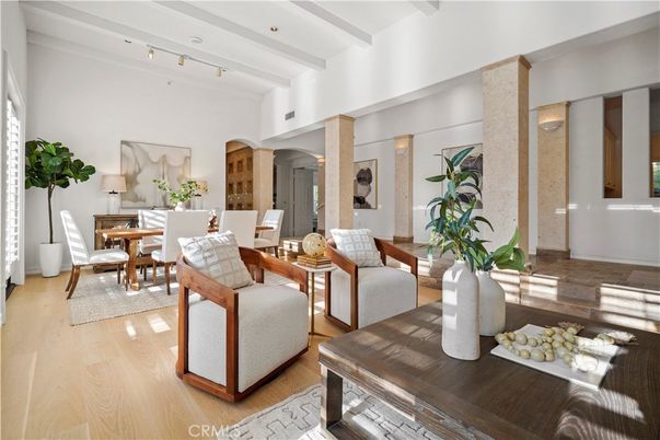 Dining room, Interior, Living room, Recessed Lighting, Wood Texture Flooring