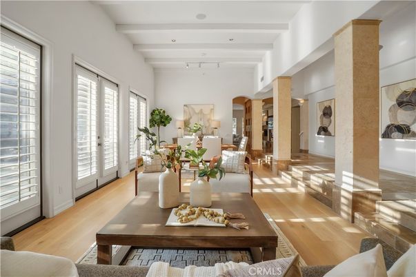 Dining room, Interior, Living room, Recessed Lighting, Wood Texture Flooring