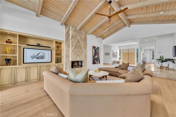Fireplace, Interior, Living room, Recessed Lighting, Wooden Beams, Wooden Ceilings, Wood Texture Flooring