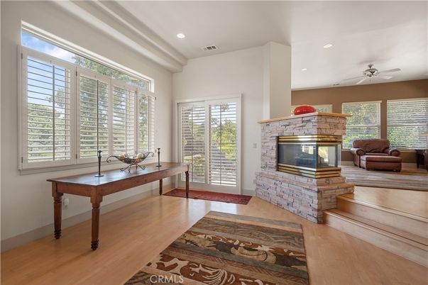 Fireplace, Interior, Recessed Lighting, Wood Texture Flooring