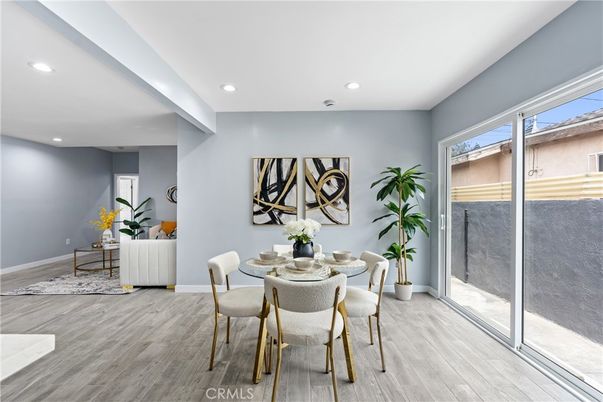Dining room, Interior, Recessed Lighting, Wood Texture Flooring
