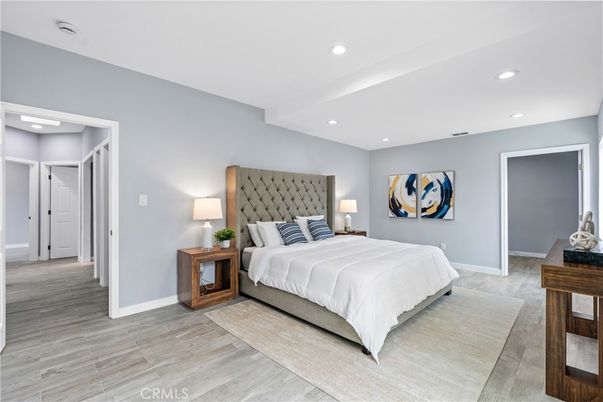 Bedroom, Interior, Recessed Lighting, Wood Texture Flooring