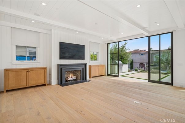 Empty room, Fireplace, Interior, Recessed Lighting, Wood Texture Flooring