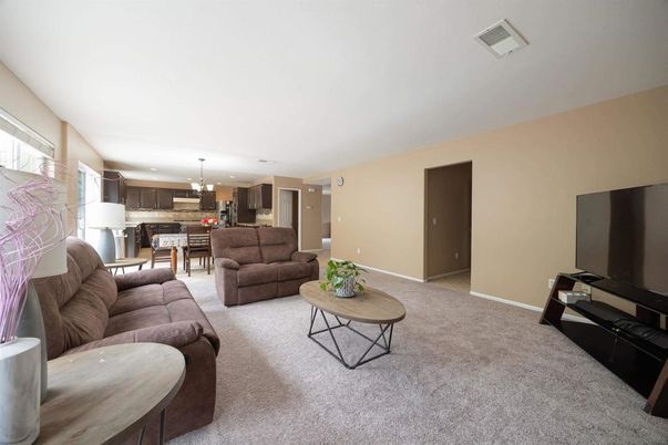 Chandelier, Dining room, Interior, Kitchen, Living room, Recessed Lighting, Stainless Steel Appliances