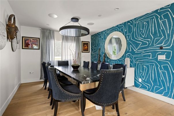 Dining room, Interior, Recessed Lighting, Wood Texture Flooring
