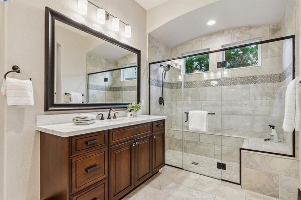 Bathroom, Dual Sink Vanities, Glass Shower, Interior, Recessed Lighting