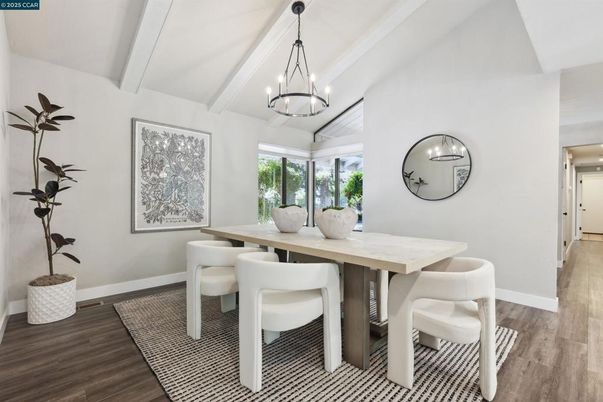 Chandelier, Dining room, Interior, Pendant Lights, Wood Texture Flooring