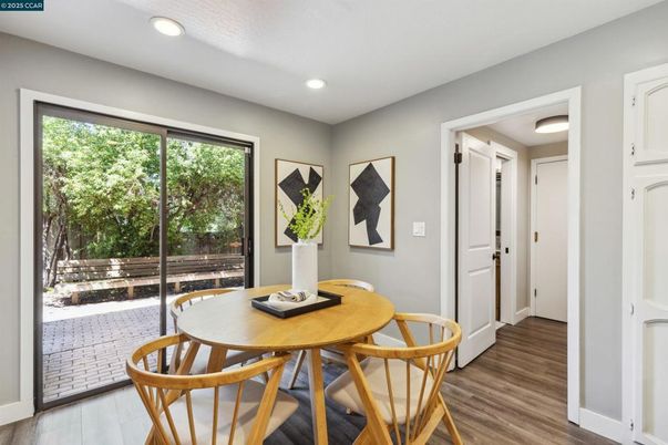Dining room, Interior, Recessed Lighting, Wood Texture Flooring