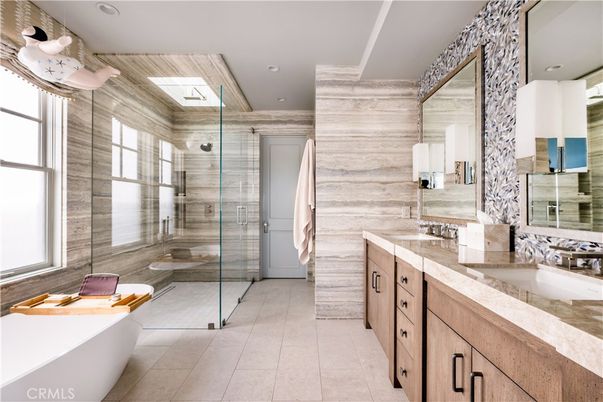 Bathroom, Dual Sink Vanities, Glass Shower, Interior, Recessed Lighting